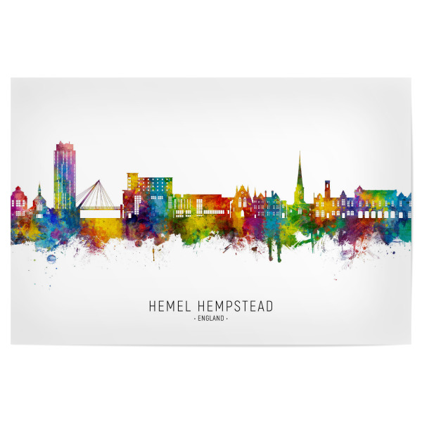 Poster 30x20 cm "Hemel Hempstead Skyline txt" artboxONE - Städte - Hemel hempstead,England,Vereinigtes königreich,Skyline,Stadtbild,Aquarell,Malerei