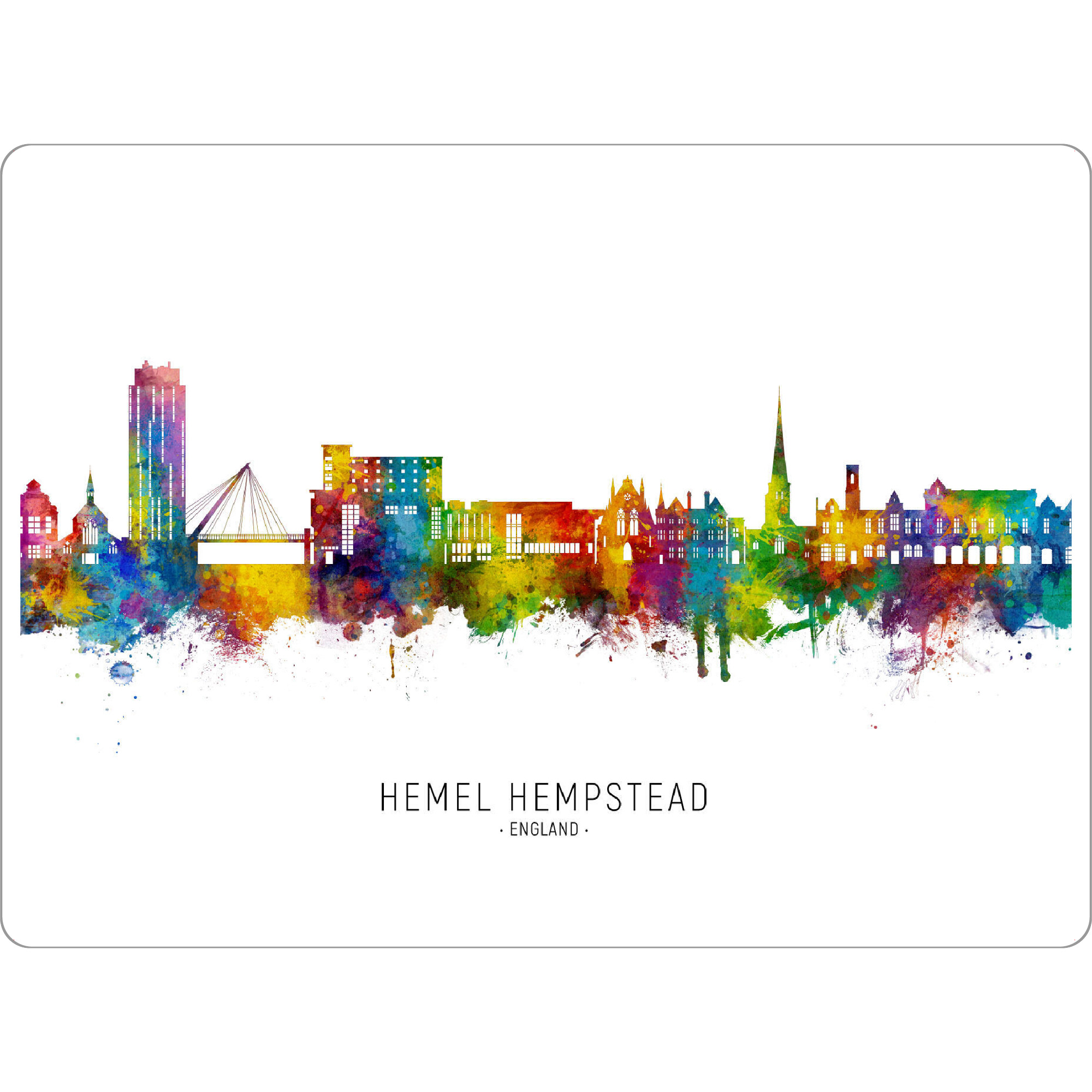 Tischset "Hemel Hempstead Skyline txt" artboxONE - Städte - Hemel hempstead,England,Vereinigtes königreich,Skyline,Stadtbild,Aquarell,Malerei