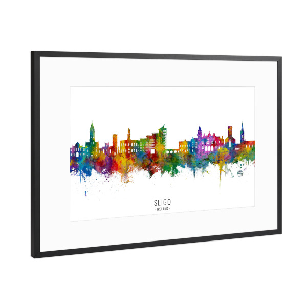 Poster mit Rahmen Schwarz (Metallic) "Sligo Irland Skyline txt" artboxONE - Städte - Sligo,Irland,Skyline,Stadtbild,Stadtbild,Aquarell,Malerei