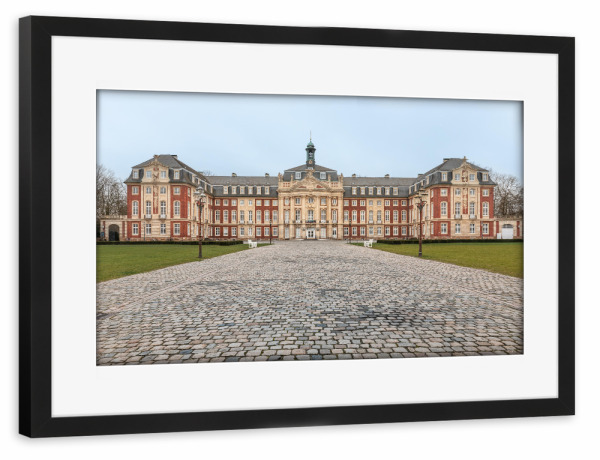 Poster mit Rahmen schwarz "Schloss Münster" artboxONE - Städte,Architektur - Fürstbischöfliches,Westfalen,Barock,Universität,Kopfsteinpflaster