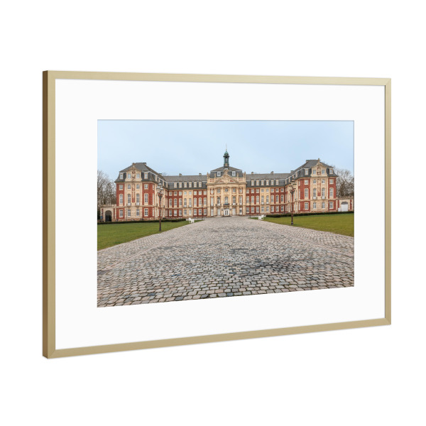 Poster mit Rahmen Gold "Schloss Münster" artboxONE - Städte,Architektur - Fürstbischöfliches,Westfalen,Barock,Universität,Kopfsteinpflaster