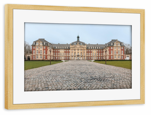 Poster mit Rahmen kiefer "Schloss Münster" artboxONE - Städte,Architektur - Fürstbischöfliches,Westfalen,Barock,Universität,Kopfsteinpflaster