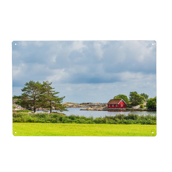 Metall Poster "Landschaft mit Haus" artboxONE - Natur,Reise,Architektur,Reise / Strand und Meer,Reise / Länder