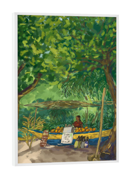 Poster mit weißem Rahmen "Kokosnussverkäufer im Dschungel" artboxONE - Natur,Reise,Menschen,Reise / Asien,Reise / Länder