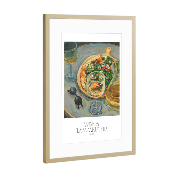 Poster mit Rahmen Gold "Wein & Flammkuchen" artboxONE - Reise,Essen & Trinken,Essen & Trinken / Alkohol