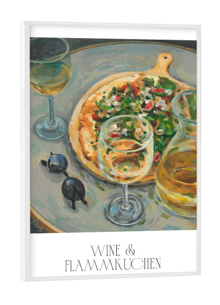Poster mit weißem Rahmen "Wein & Flammkuchen" artboxONE - Reise,Essen & Trinken,Essen & Trinken / Alkohol