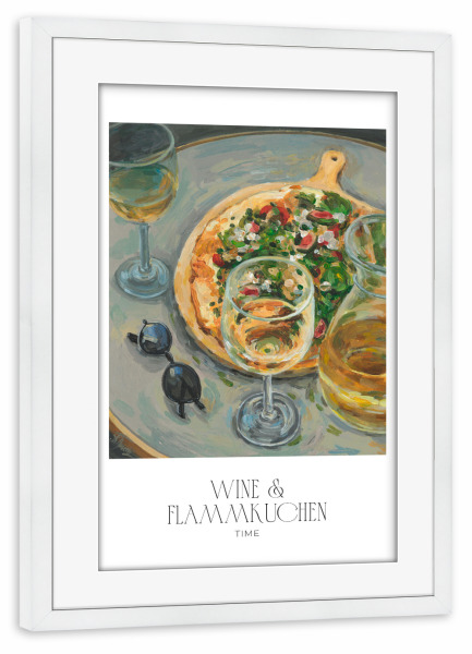 Poster mit Rahmen weiß "Wein & Flammkuchen" artboxONE - Reise,Essen & Trinken,Essen & Trinken / Alkohol