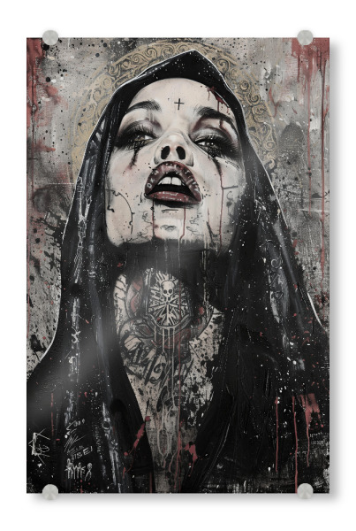 Acrylglasbild "Unheilige Maria Schwarz/Weiss" artboxONE - Schwarzweiß - Maria,Heilig,Schwarz,Weiss,Kaugummi,Pop art,Modern,Urban
