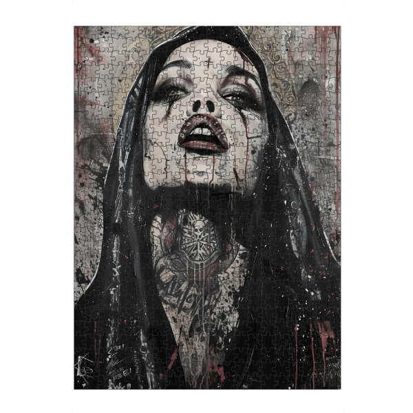 Puzzle Ravensburger "Unheilige Maria Schwarz/Weiss" artboxONE - Schwarzweiß - Maria,Heilig,Schwarz,Weiss,Kaugummi,Pop art,Modern,Urban - Bild maria