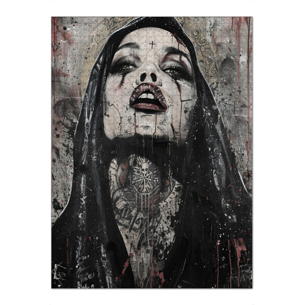 Puzzle Ravensburger "Unheilige Maria Schwarz/Weiss" artboxONE - Schwarzweiß - Maria,Heilig,Schwarz,Weiss,Kaugummi,Pop art,Modern,Urban - Bild maria