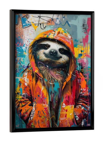 Poster mit schwarzem Rahmen "Faultier Grafitti" artboxONE - Tiere,Streetart,Lustig - Faultier,Hoddie,Streetart,Grafitti,Urban,Modern,Pop art