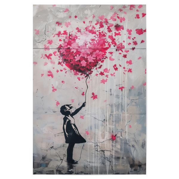 Poster 30x20 cm "Mädchen mit Blüten-Ballon" artboxONE - Streetart - Blüte,Blumen,Herz,Liebe,Frühling,Ballon,Mädchen