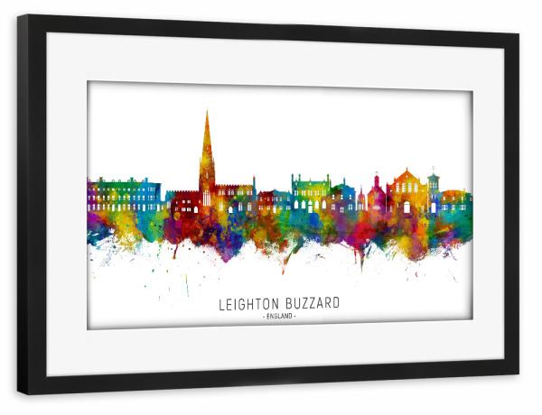 Poster mit Rahmen schwarz "Leighton Buzzard Skyline txt" artboxONE - Städte