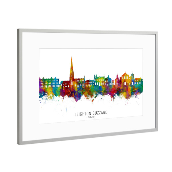 Poster mit Rahmen Silber "Leighton Buzzard Skyline txt" artboxONE - Städte