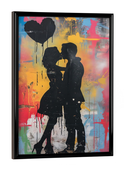 Poster mit schwarzem Rahmen "Die Liebenden" artboxONE - Menschen,Liebe,Streetart - Grafitti,Liebe,Paar,Couple,Heart,Streetart,Love