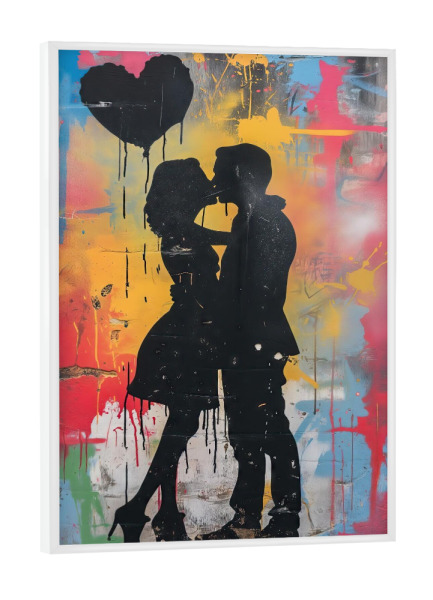 Poster mit weißem Rahmen "Die Liebenden" artboxONE - Menschen,Liebe,Streetart - Grafitti,Liebe,Paar,Couple,Heart,Streetart,Love