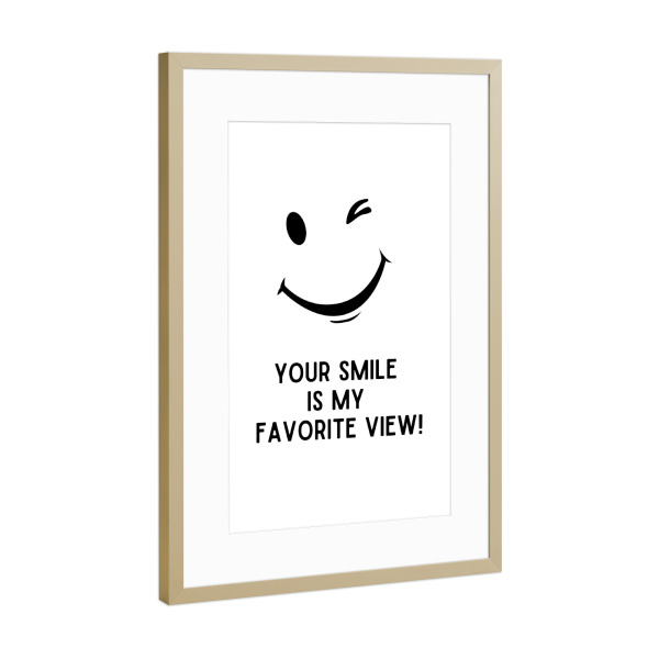 Poster mit Rahmen Gold "Dein Lächeln - Typo" artboxONE - Typografie,Für Kinder,Liebe,Lustig