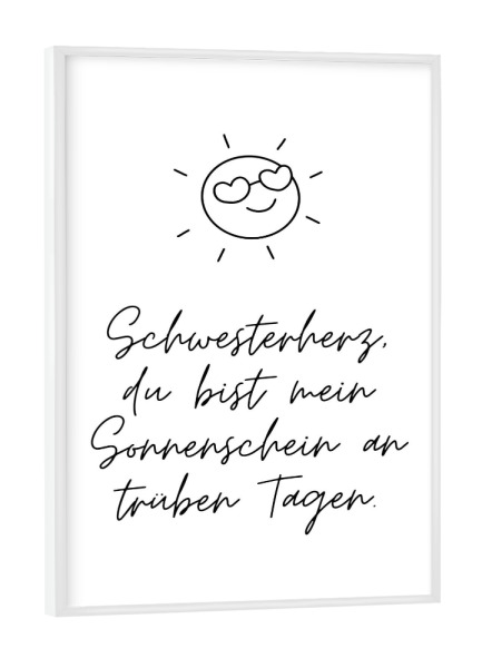 Poster mit weißem Rahmen "Schwesterherz - Sonne" artboxONE - Typografie,Für Kinder,Liebe,Lustig