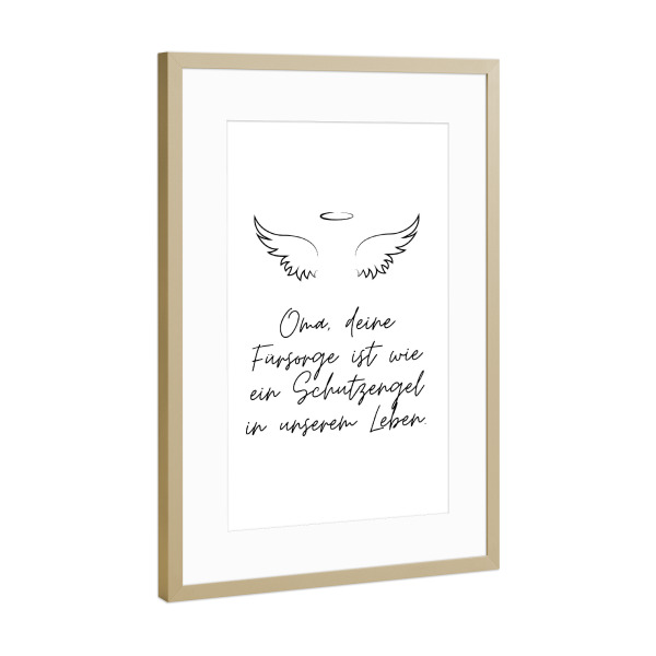 Poster mit Rahmen Gold "Oma, Fürsorge, Schutzengel" artboxONE - Typografie,Liebe,Für Mama