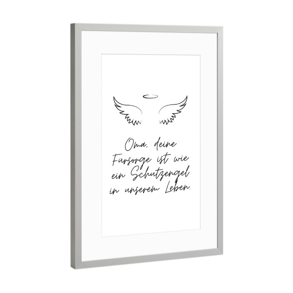 Poster mit Rahmen Silber "Oma, Fürsorge, Schutzengel" artboxONE - Typografie,Liebe,Für Mama