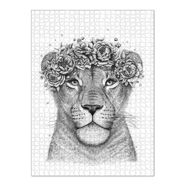 Puzzle Ravensburger "Löwin mit Blumen" artboxONE - Natur,Floral,Tiere,Liebe,Für Mama