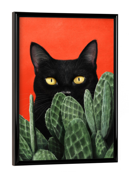 Poster mit schwarzem Rahmen "Schwarze Katze in Kakteen" artboxONE - Natur,Floral,Tiere,Für Mama,Lustig