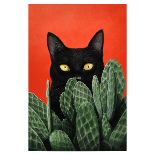 Poster "Schwarze Katze in Kakteen" artboxONE - Natur,Floral,Tiere,Für Mama,Lustig