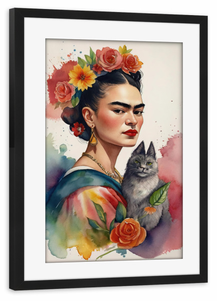 Poster mit Rahmen schwarz "Frida Kahlo E" artboxONE - Fiktion - Frida kahlo,Diego rivera,Mexiko,Frau,Revolution,Malerin,Feministin,Mode