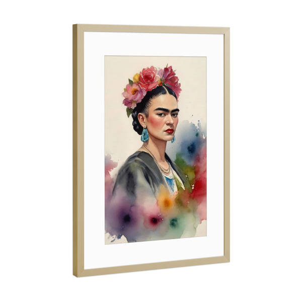 Poster mit Rahmen Gold "Frida Kahlo D" artboxONE - Fashion - Frida kahlo,Diego rivera,Mexiko,Frau,Revolution,Malerin,Feministin,Mode