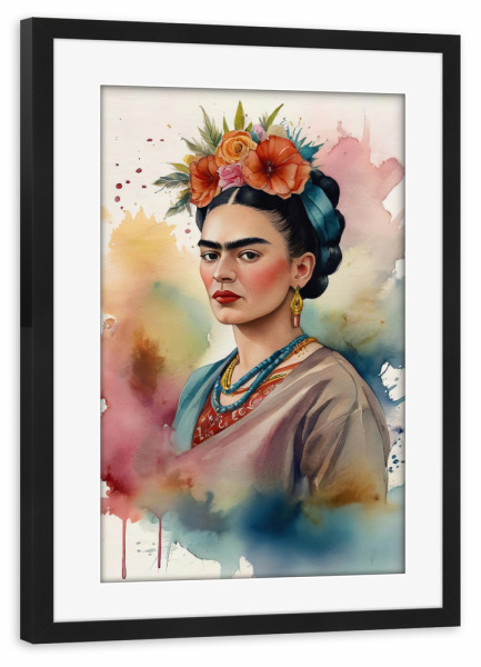 Poster mit Rahmen schwarz "Frida Kahlo C" artboxONE - Fashion - Frida kahlo,Diego rivera,Mexiko,Frau,Revolution,Malerin,Feministin,Mode