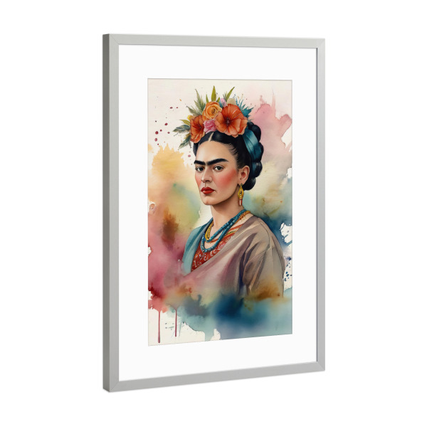 Poster mit Rahmen Silber "Frida Kahlo C" artboxONE - Fashion - Frida kahlo,Diego rivera,Mexiko,Frau,Revolution,Malerin,Feministin,Mode