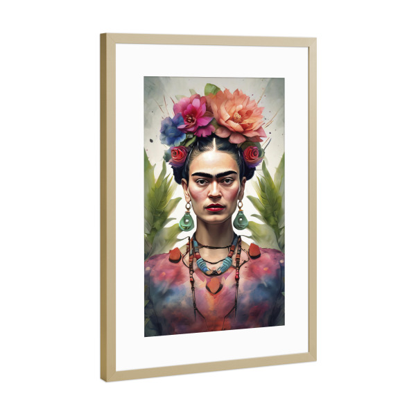 Poster mit Rahmen Gold "Frida Kahlo geb" artboxONE - Fashion - Frida kahlo,Diego rivera,Mexiko,Frau,Revolution,Malerin,Feministin,Mode