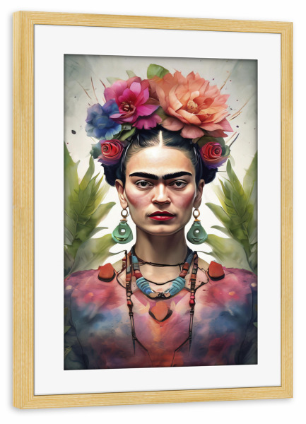 Poster mit Rahmen kiefer "Frida Kahlo geb" artboxONE - Fashion - Frida kahlo,Diego rivera,Mexiko,Frau,Revolution,Malerin,Feministin,Mode