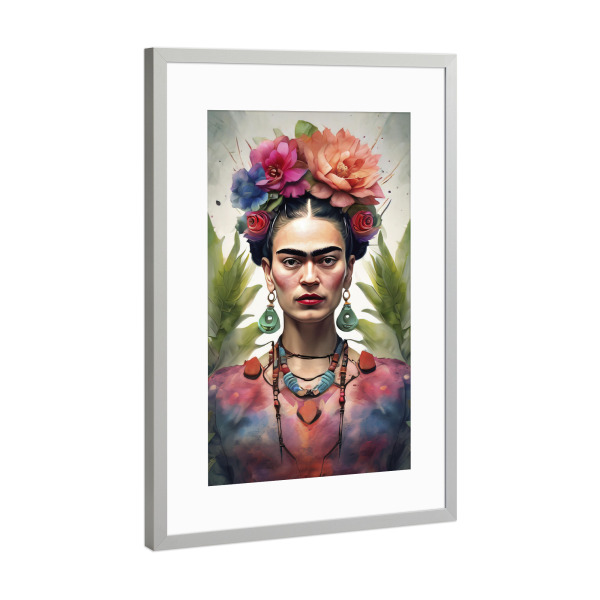 Poster mit Rahmen Silber "Frida Kahlo geb" artboxONE - Fashion - Frida kahlo,Diego rivera,Mexiko,Frau,Revolution,Malerin,Feministin,Mode