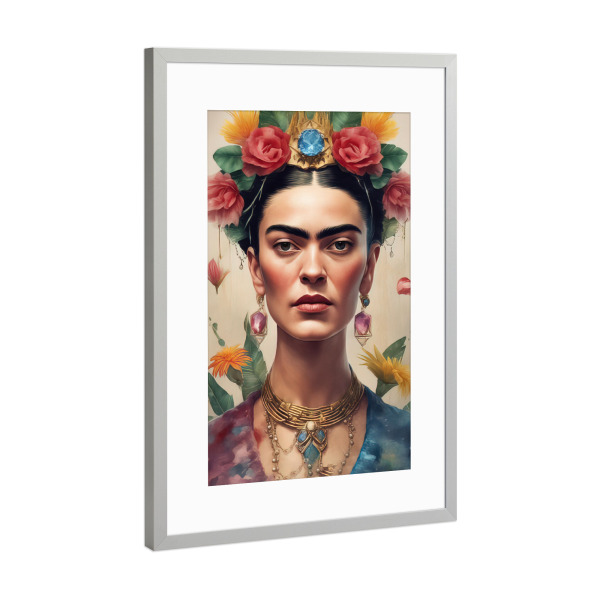 Poster mit Rahmen Silber "Frida Kahlo a" artboxONE - Abstrakt,Fashion - Frida kahlo,Diego rivera,Mexiko,Frau,Revolution,Malerin,Feministin,Mode