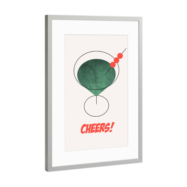 Poster mit Rahmen Silber "Cheers! - Cocktail" artboxONE - Essen & Trinken / Alkohol - Cheers,Alkohol,Minimalistisch,Getränk,Drink,Cocktail