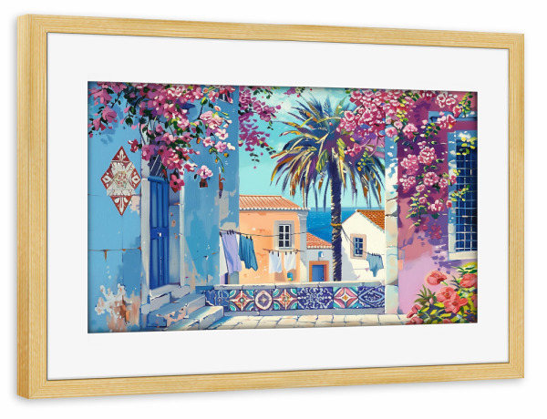 Poster mit Rahmen kiefer "Malerische Sommerterrasse" artboxONE - Floral,Architektur,Reise / Strand und Meer