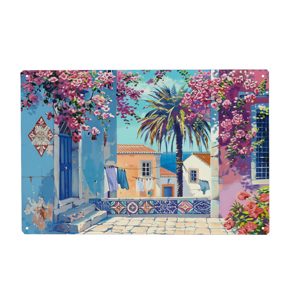 Metall Poster "Malerische Sommerterrasse" artboxONE - Floral,Architektur,Reise / Strand und Meer