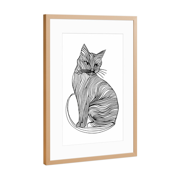 Poster mit Rahmen Kupfer "Linienkunst Kat" artboxONE - Tiere,Schwarzweiß - Linien,Strichzeichnungen,Tier,Tiere,Grafik,Schwarz und weiß,Katze,Kätzchen