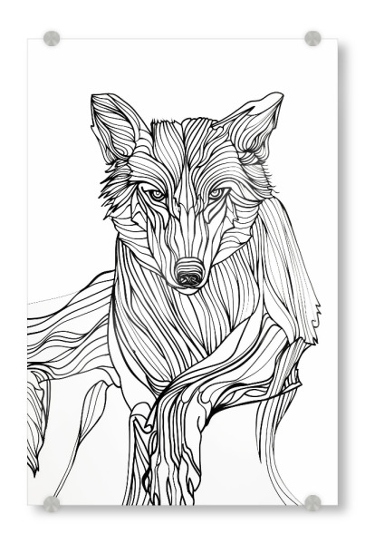 Acrylglasbild "Linienkunstwolf" artboxONE - Tiere - Linien,Strichzeichnungen,Tier,Tiere,Grafik,Schwarz und weiß,Wolf,Lupus