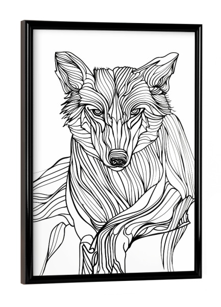 Poster mit schwarzem Rahmen "Linienkunstwolf" artboxONE - Tiere - Linien,Strichzeichnungen,Tier,Tiere,Grafik,Schwarz und weiß,Wolf,Lupus