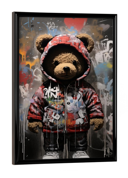 Poster mit schwarzem Rahmen "Grafitti Bär" artboxONE - Tiere,Streetart - Teddy,Bär,Grafitti,Banksy,Straße,Urban,Modern,Süß,Streetart