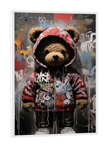 Poster mit weißem Rahmen "Grafitti Bär" artboxONE - Tiere,Streetart - Teddy,Bär,Grafitti,Banksy,Straße,Urban,Modern,Süß,Streetart