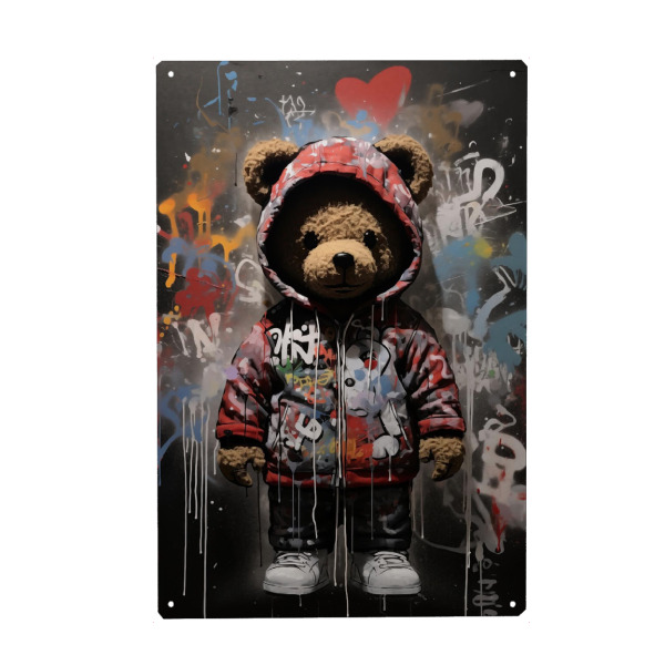 Metall Poster "Grafitti Bär" artboxONE - Tiere,Streetart - Teddy,Bär,Grafitti,Banksy,Straße,Urban,Modern,Süß,Streetart - Blechschild