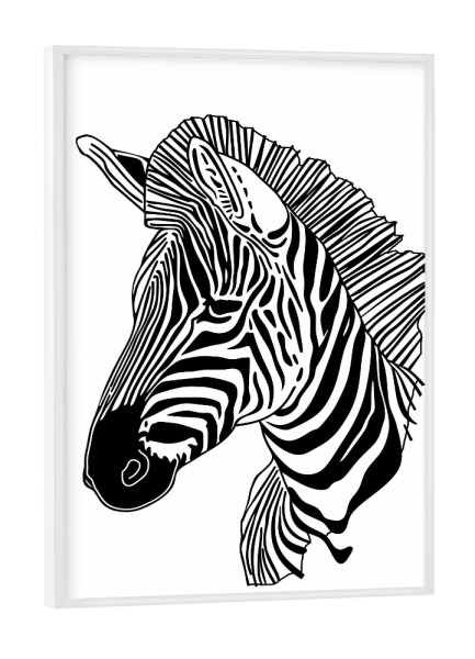 Poster mit weißem Rahmen "Linienkunst Zebra" artboxONE - Tiere,Schwarzweiß