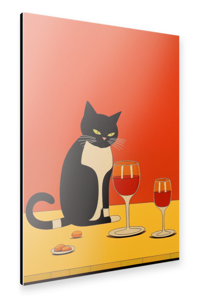 Alu-Dibond "Katze auf dem Tisch mit Wein" 75x50 cm artboxONE
