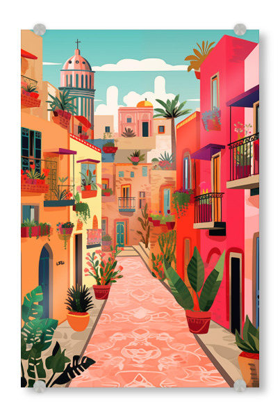 Acrylglasbild "Mexiko in vibrant Matisse Style" artboxONE - Floral,Abstrakt,Architektur