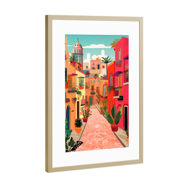 Poster mit Rahmen Gold "Mexiko in vibrant Matisse Style" artboxONE - Floral,Abstrakt,Architektur
