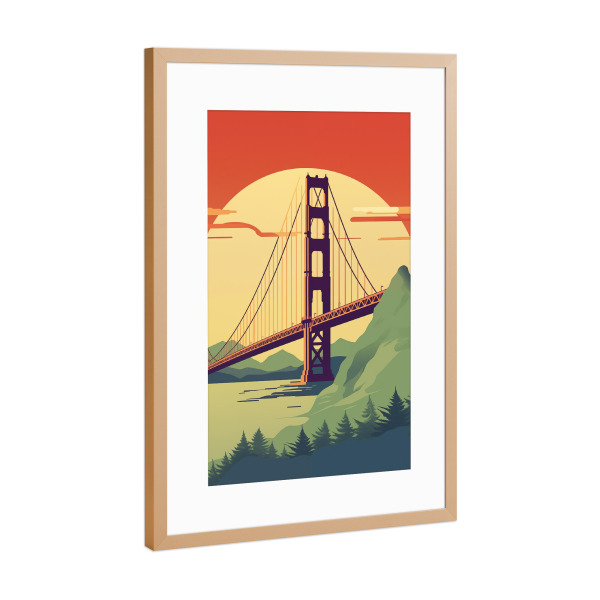 Poster mit Rahmen Kupfer "Golden Gate Bridge Illustration" artboxONE - Natur,Architektur