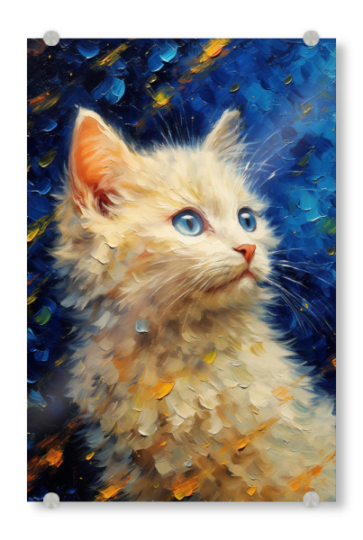 Acrylglasbild "Starry night cat" artboxONE - Natur,Tiere - Katze,Fiktion,Süß,Sternennacht,Van gogh,Vincent,Inspiriert,Bunt